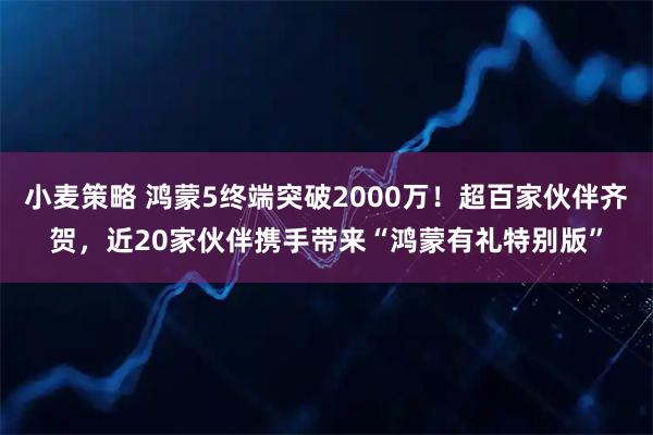 小麦策略 鸿蒙5终端突破2000万！超百家伙伴齐贺，近20家伙伴携手带来“鸿蒙有礼特别版”